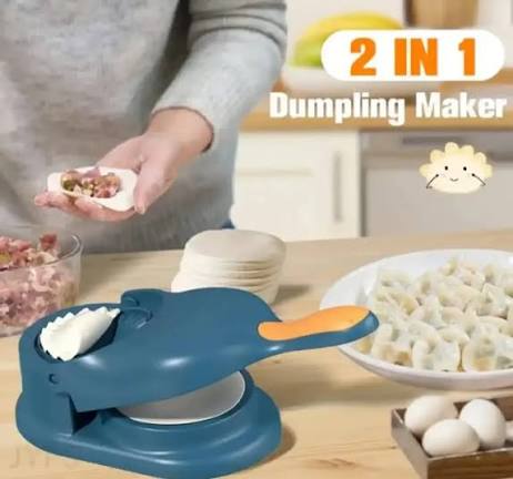 2-in-1 dumpling maker press in use making dumplings