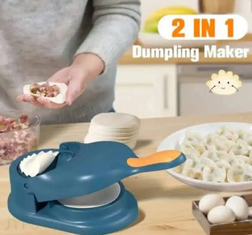 2-in-1 dumpling maker press in use making dumplings