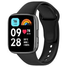 Redmi Watch 3 Active black smartwatch showing health stats and weather