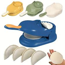 2-in-1 dumpling samosa maker in blue green and beige colors with dough roller