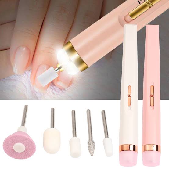 Nail Drill Pen in use with interchangeable heads