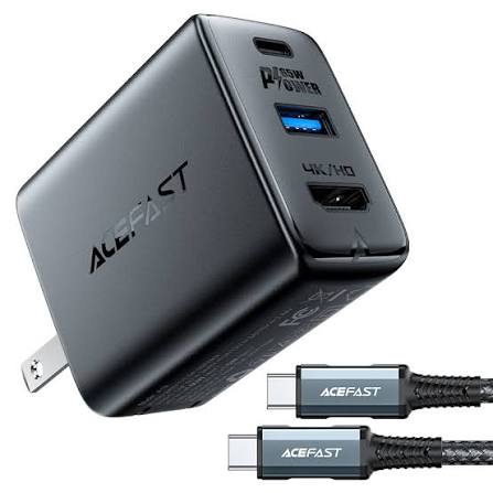 ACEFAST 65W 3-port charger with HDMI 4K output and braided USB-C cable