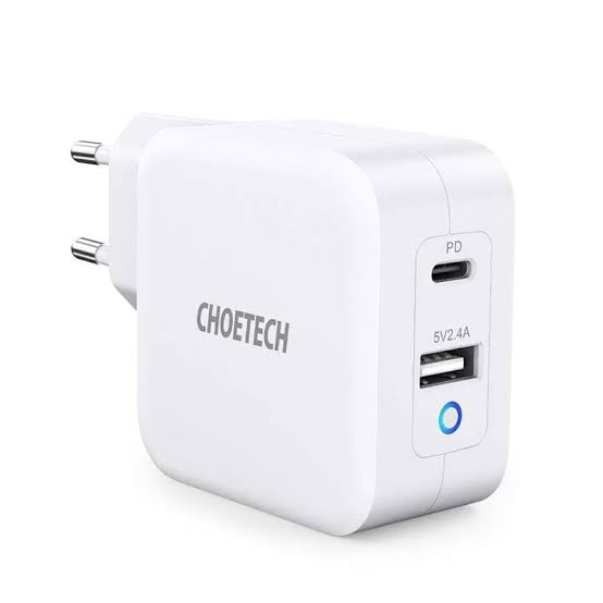 CHOETECH 20W dual port USB-C PD and USB-A wall charger white EU plug