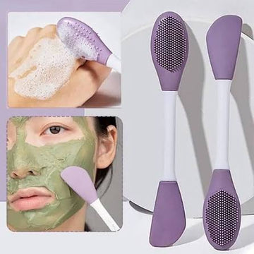 2-in-1 silicone face mask brush and cleanser purple double sided