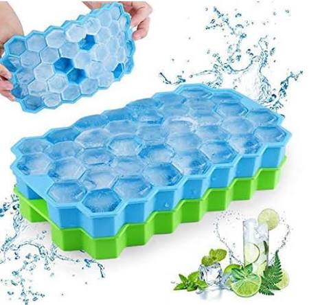 Honeycomb silicone ice cube tray 37 cavities in blue and green
